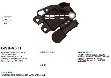 Mercedes Konjektor (12v) W169 04>12 W203 05>07 W204 09>14 W212 09>15 W164 05>09 - Genon Gnr-V311