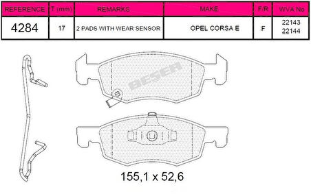 Opel On Fren Balatası 14 Jant Corsa E 14 > Adam 13 > - Grap 94284
