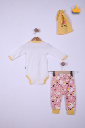 Babyhola %100 Pamuk Annesinin Kuzusu Çıtçıtlı Badi Pantolon Bere 3'lü Takım 593-4