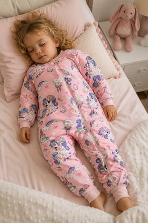2.5 Tog Yorgan Gerektirmeyen Kalın Elyaf Dolgulu Çocuk Uyku Tulumu Pamuk Astarlı Unisex 6020