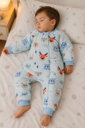 2.5 Tog Yorgan Gerektirmeyen Kalın Elyaf Dolgulu Çocuk Uyku Tulumu Pamuk Astarlı Unisex 6020