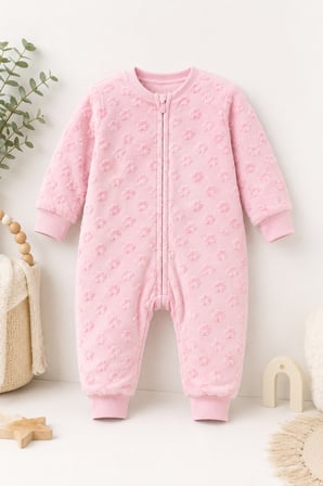 1.5 TOG Gül ve Yıldız Desenli Kadife Uzun Kollu Bebek Uyku Tulumu 2710
