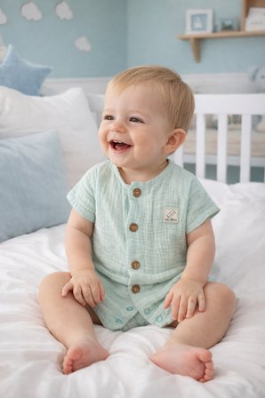 Kız Erkek Bebek Kısa Kollu Çıtçıtlı Tulum %100 Pamuk Müslin 22404