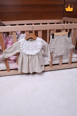 Kız Bebek Çocuk Yazlık Elbise Müslin Önlüklü Şortlu Takım 22410