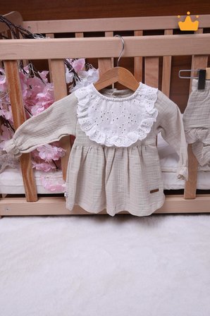 Kız Bebek Çocuk Yazlık Elbise Müslin Önlüklü Şortlu Takım 22410