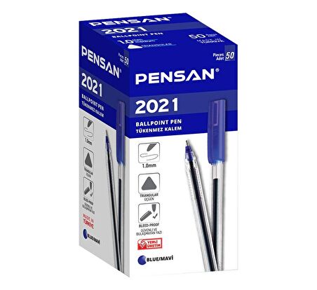 Pensan Tükenmez Kalem Üçgen 50 Li 1.0 mm Mavi