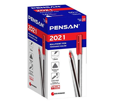 Pensan Tükenmez Kalem Üçgen 50 Li 1.0 mm Kırmızı