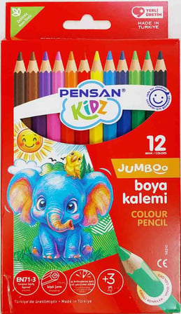 Pensan12 Renk Jumbo Tam Boy Kuru Boya Kalemi / 58310