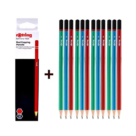 Rotring Mercanlı Kurşun Kalem 12 li + Rotring Kırmızı Kopya Kalemi 12 li