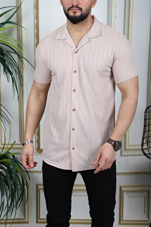 Yeşil Düğmeli Rahat Fit Şerit Detaylı Gömlek