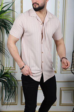 Yeşil Düğmeli Rahat Fit Şerit Detaylı Gömlek
