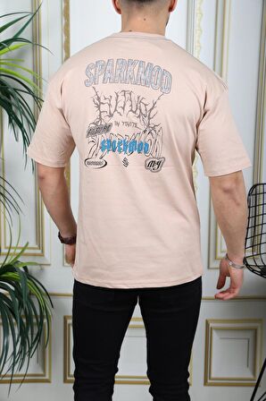 SPARKMOD Açık Yeşil Ön Arka Baskılı Oversize Stil T-Shirt
