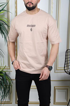 SPARKMOD Açık Yeşil Ön Arka Baskılı Oversize Stil T-Shirt