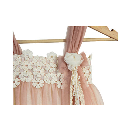 Kız Çocuk Çiçekli Abiye Pudra Renkli 1-4 Yaş Aralığında