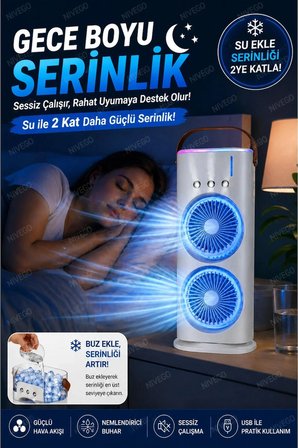 Çift Fanlı 1800 mAh Bataryalı 6000 rpm 3 Kademeli Masaüstü Taşınabilir Sprey Fan Vantilatör Pervane