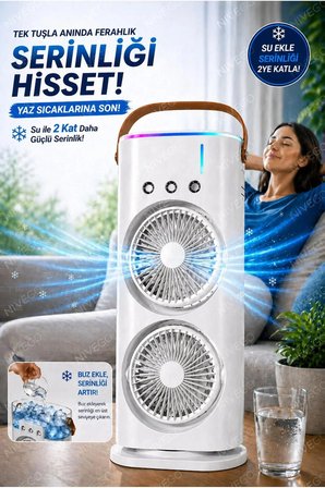 Çift Fanlı 1800 mAh Bataryalı 6000 rpm 3 Kademeli Masaüstü Taşınabilir Sprey Fan Vantilatör Pervane