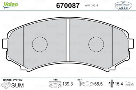Mitsubıshı On Fren Balatası Pajero III 3,2 3,5 V6 Gdi DI D 00>10 - Valeo 670087