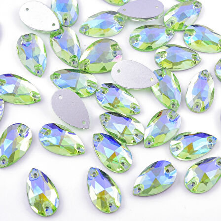 Gymo Premium Delikli Dikme Kristal Taş Teardrop 10.5*18mm P47 Light Peridot AB (28 Ad)