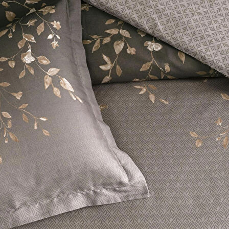 Taç Elaris Saten Çift Kişilik Nevresim Takımı Vizon