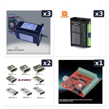 3 Eksen 3 Nm Nema 24 + DM556 + 48V Güç Kaynağı + Mach3 CNC Kontrol Seti