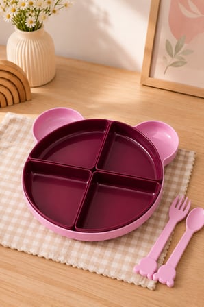 7 Parça Tepsili Yemek Seti Mama Tabağı Pembe 6015
