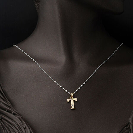 Lettera T Harfi 14 Ayar Altın Kolye Ucu