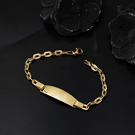 Zincirli İsim Yazılabilen 14 Ayar Altın Çocuk Künyesi