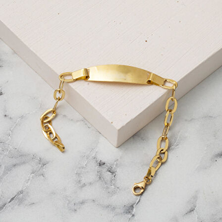 İsim Yazılabilen Plakalı 14 Ayar Altın Çocuk Künyesi