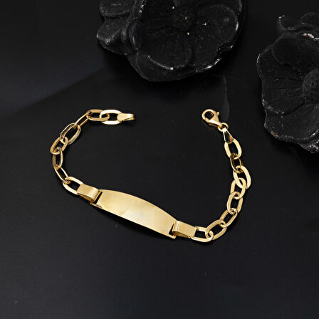 İsim Yazılabilen Plakalı 14 Ayar Altın Çocuk Künyesi