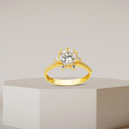 14 Ayar Altın Hanımeli Tektaş Yüzük