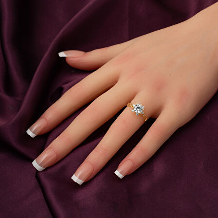 Zincir Tasarım 14 Ayar Altın Tektaş Yüzük