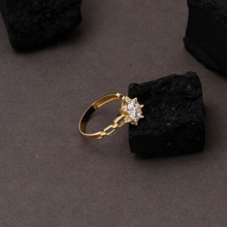 Zincir Tasarım 14 Ayar Altın Tektaş Yüzük