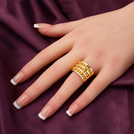 Üç Sıra Dorikalı Ajda Altın Yüzük