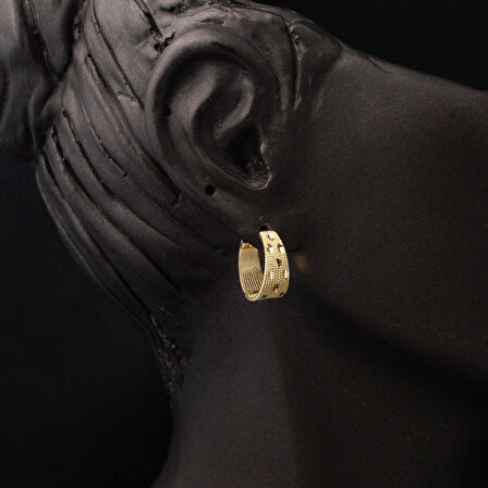 Parıltılı Altın Günlük Halka Küpe 14 Ayar