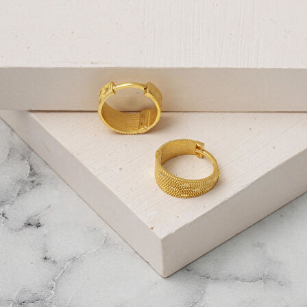 Parıltılı Altın Günlük Halka Küpe 14 Ayar