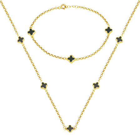 Zümrüt Yeşili Van Cleef 14 Ayar Kolye Bileklik Set