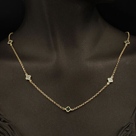 Zümrüt Yeşili Van Cleef 14 Ayar Kolye Bileklik Set