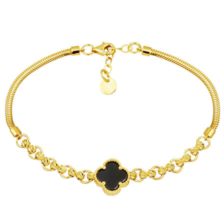 Oniks Taşlı Van Cleef 14 Ayar Altın Bileklik