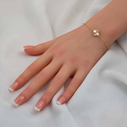 14 Ayar Altın Yonca Kolye Bileklik Set