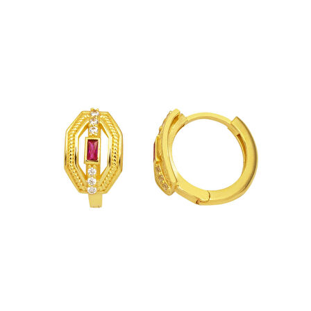 Kırmızı Taşlı Altın Küpe