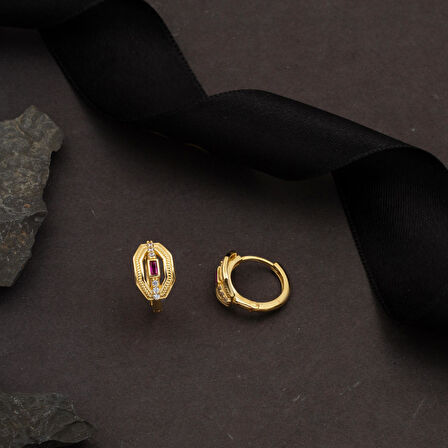 Kırmızı Taşlı Altın Küpe