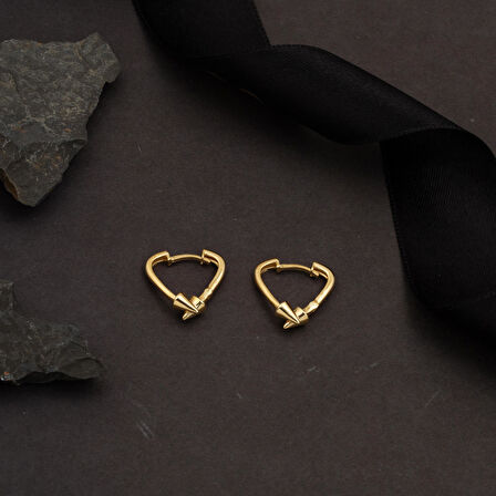 Çivili Kalp Altın Halka Küpe