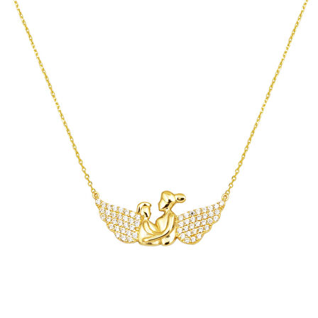 Melek Kanatlı Anne Çocuk Kolyesi 14 Ayar