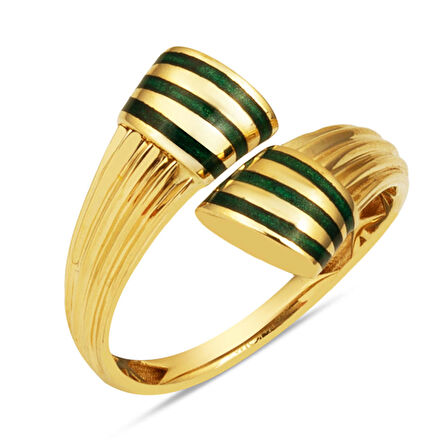 Alvina Yeşil Çizgili 14 Ayar Altın Yüzük