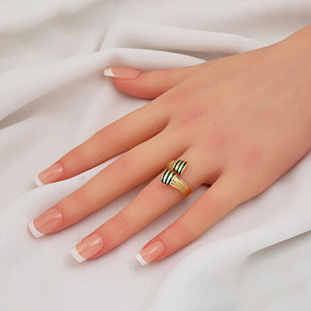 Alvina Yeşil Çizgili 14 Ayar Altın Yüzük