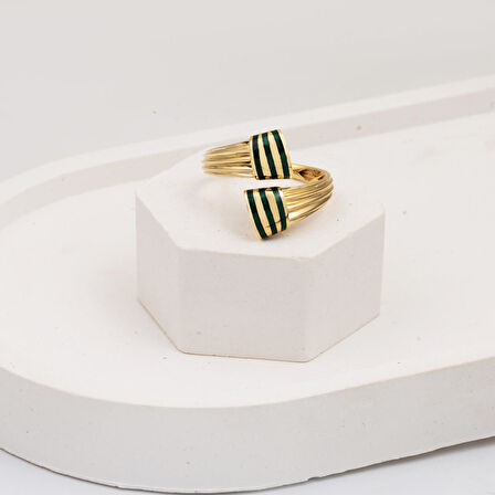 Alvina Yeşil Çizgili 14 Ayar Altın Yüzük