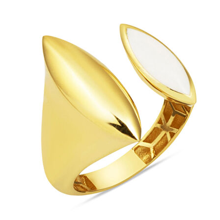 Beyaz Mineli 14 Ayar Altın Twin Yüzük