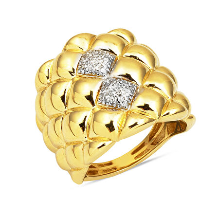 Işıltılı Sarı Altın 14 Ayar Tasarım Yüzük