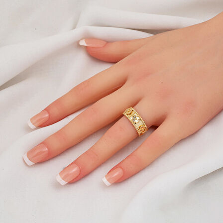 Yoncalı Taşsız Altın Yüzük 14 Ayar