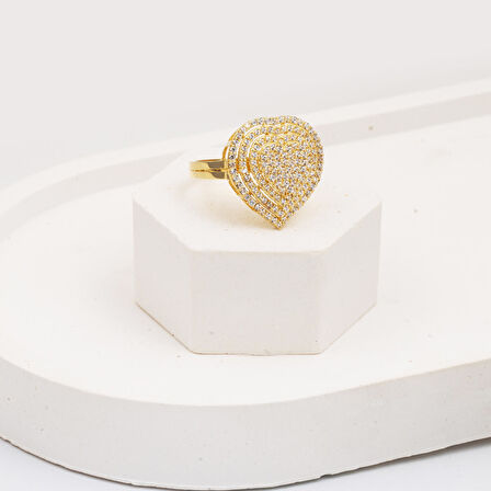 Pırıltılı Kalp 14 Ayar Altın Yüzük